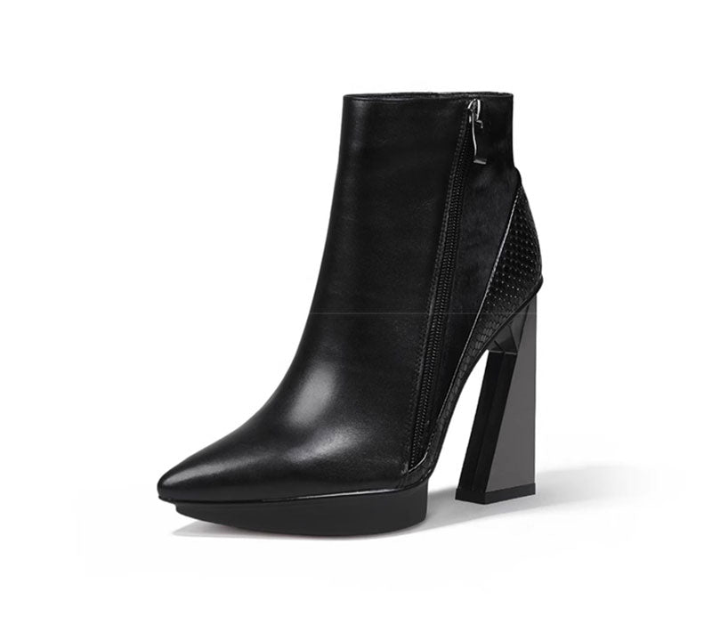 ChicLux Leather Pointed Toe Platform Ankle Boots