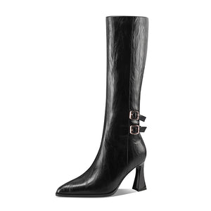 LeatherLux Chic Pointed Toe Winter Boots