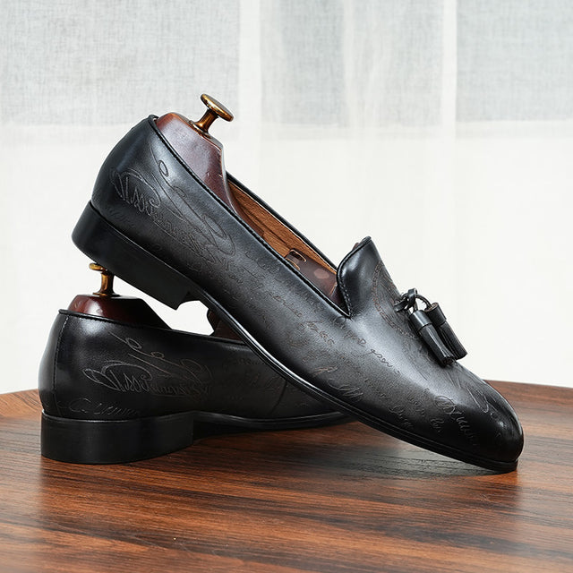 Lavish Leather Slip On Brogue Dress Shoes