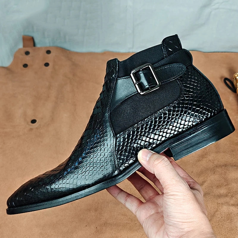 AlliLuxe Chic Alligator Strap Ankle Boots