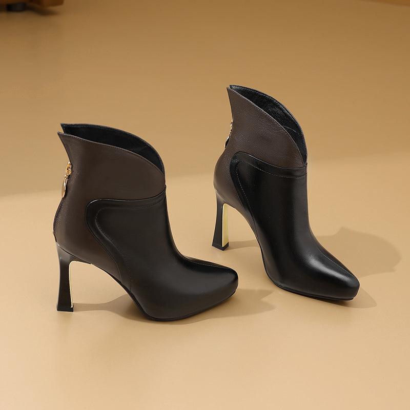 AlliChic Pointed Toe Platform Heel Ankle Boots