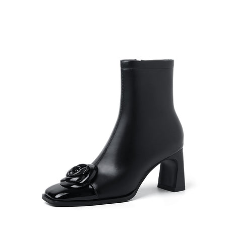 LeatherLux ExoticLuxe Texture Square Heel Ankle Boots