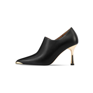 Chic Leather Pointed Toe Slip-on Pumps