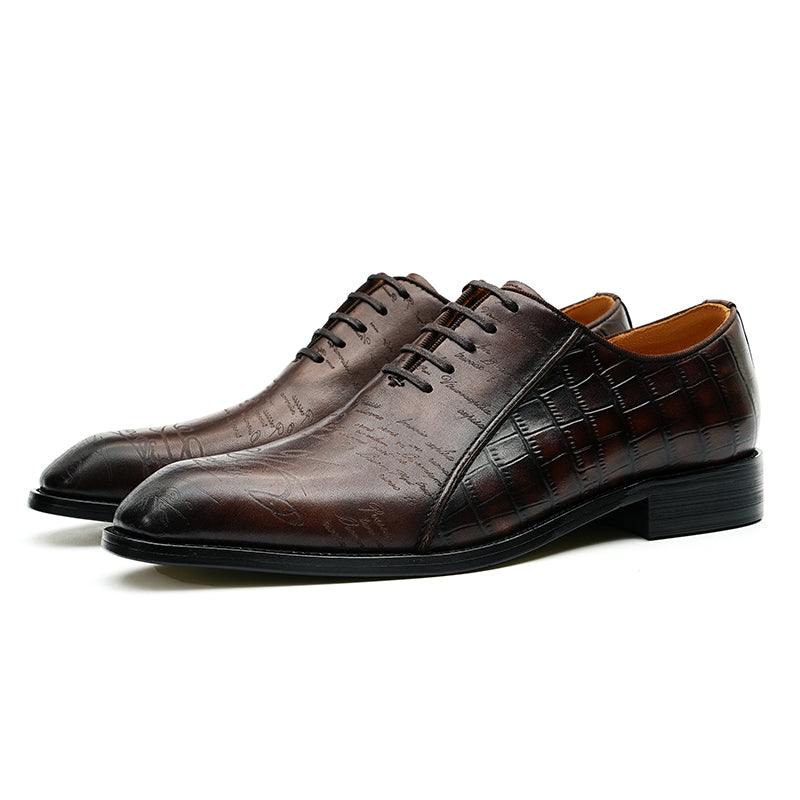 LuxeCroco Genuine Leather Embossed Oxford Dress Shoes