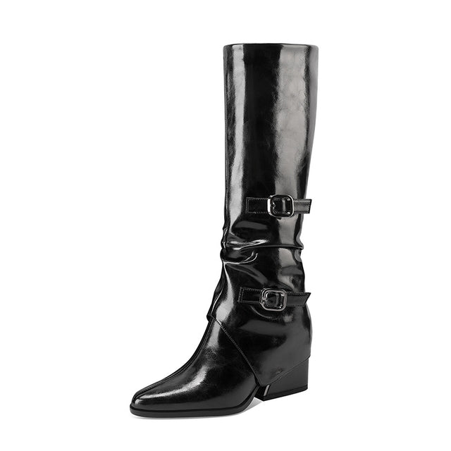 LeatherLux Chic Round Toe Winter Boots