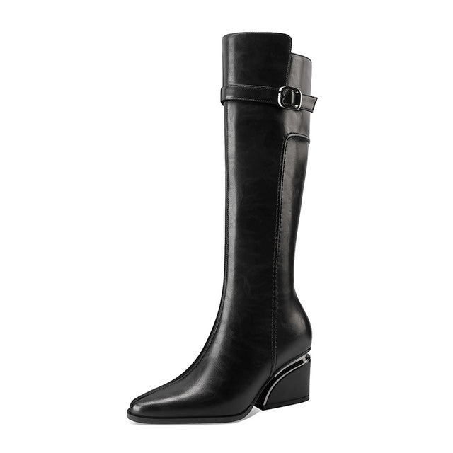 LeatherLux Chic Round Toe Winter Boots