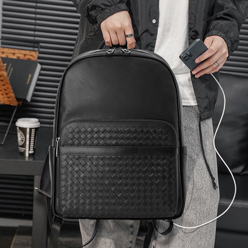 Luxury Leather Zip Laptop Backpack