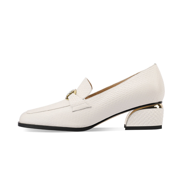 Chic LeatherLux Square Toe Low-med Heels