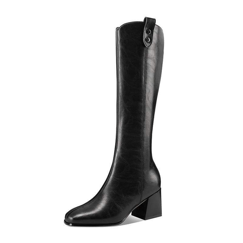 LeatherLux Chic Square Toe Winter Boots