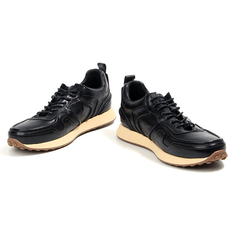 Elegant Leather Lace Up Sport Sneakers