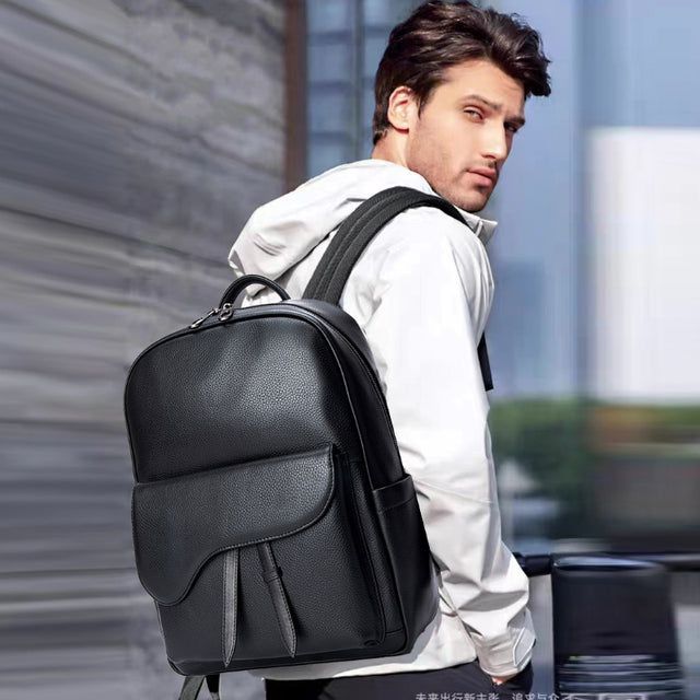 LeatherLux Cowhide Travel Computer Backpack