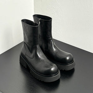 Cow Leather Chic Zipper Vintage Middle Boots