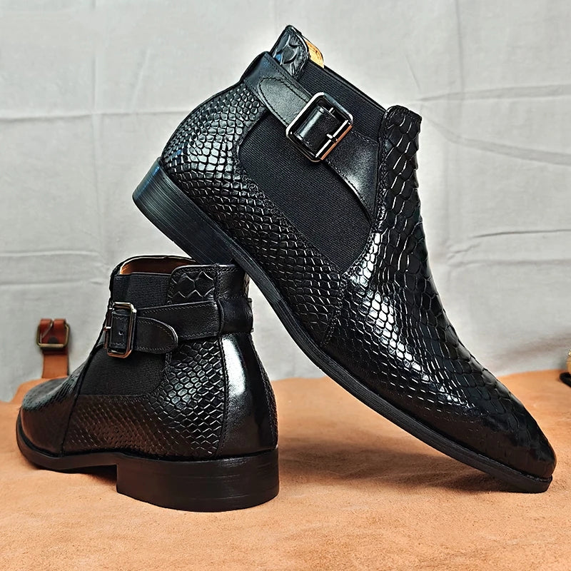 AlliLuxe Chic Alligator Strap Ankle Boots