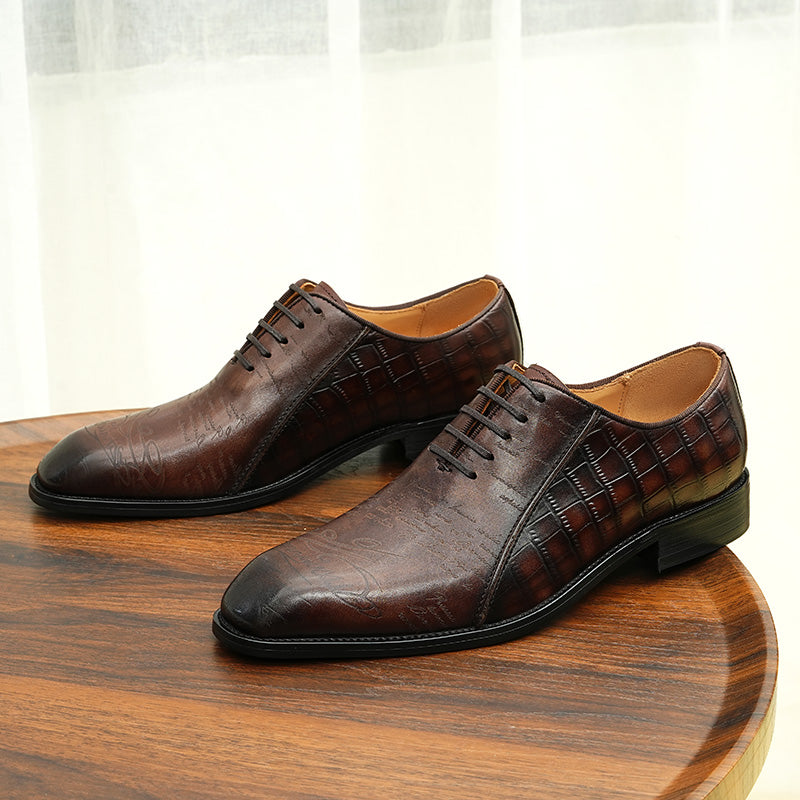 LuxeCroco Genuine Leather Embossed Oxford Dress Shoes