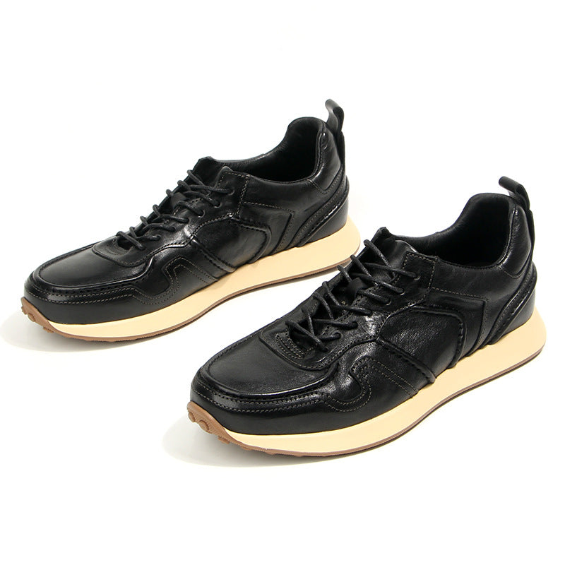 Elegant Leather Lace Up Sport Sneakers