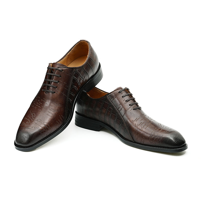 LuxeCroco Genuine Leather Embossed Oxford Dress Shoes