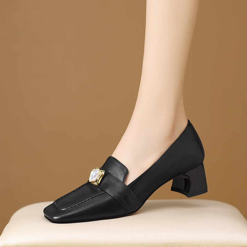 Chic LeatherLux Square Toe Low-med Heels