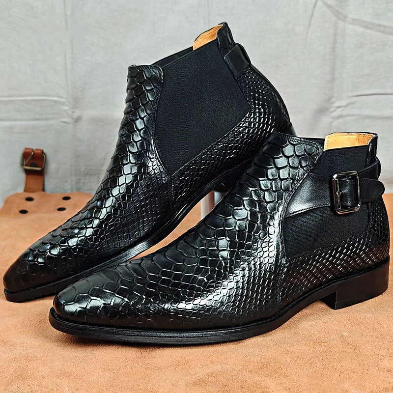 AlliLuxe Chic Alligator Strap Ankle Boots