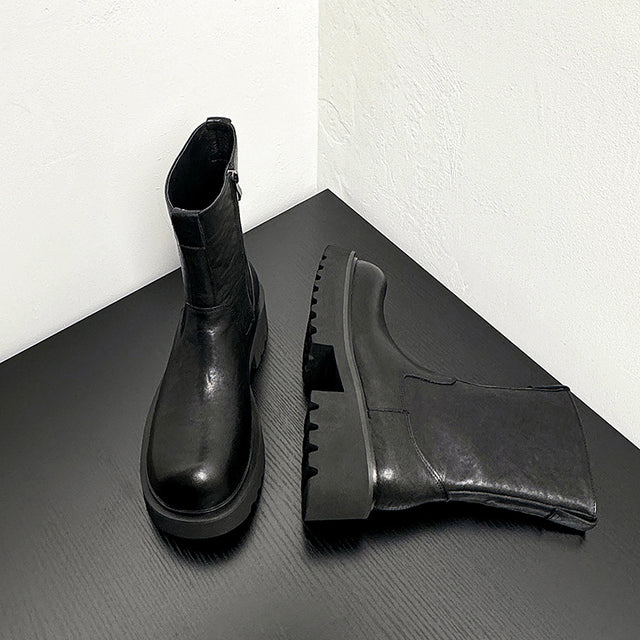 Cow Leather Chic Zipper Vintage Middle Boots