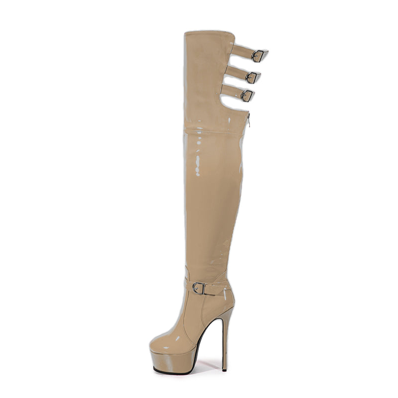 LuxeExo Pointed Toe High Heel Platform Long Boots