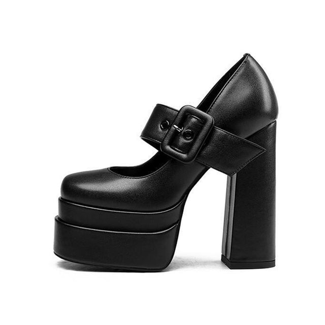 Chic Mary Janes Round Toe Buckle Platform Pumps