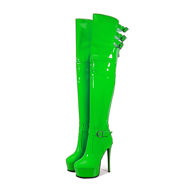 LuxeExo Pointed Toe High Heel Platform Long Boots