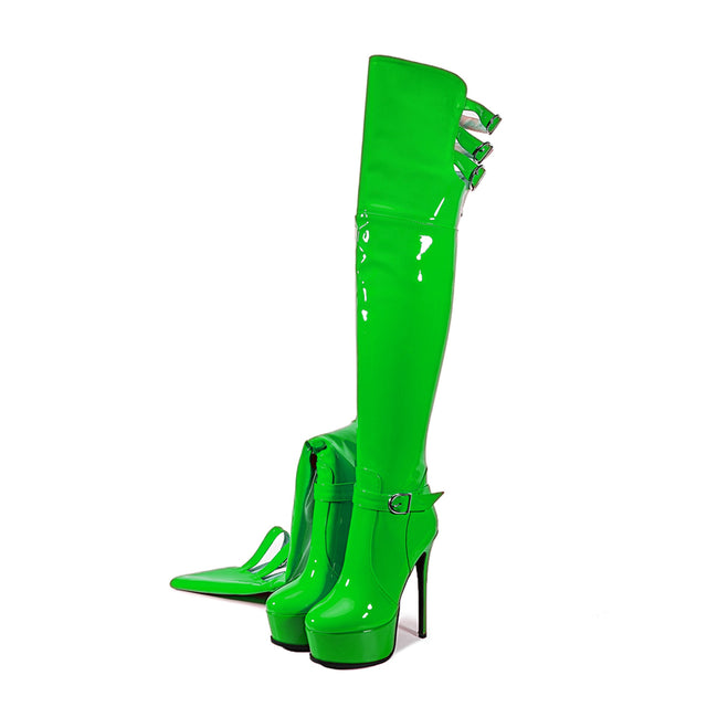 LuxeExo Pointed Toe High Heel Platform Long Boots