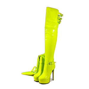 LuxeExo Pointed Toe High Heel Platform Long Boots