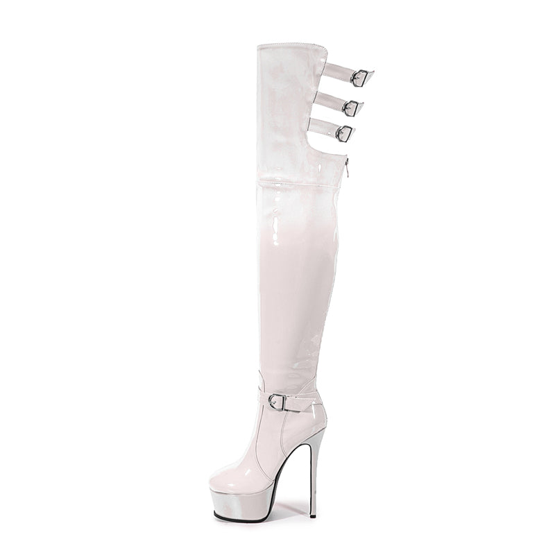 LuxeExo Pointed Toe High Heel Platform Long Boots