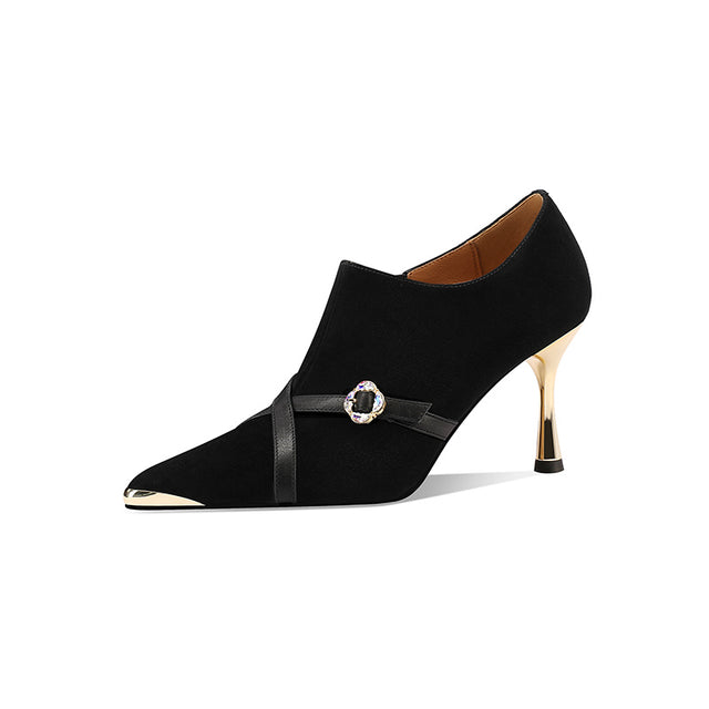 Chic Leather Pointed Toe Slip-on Pumps