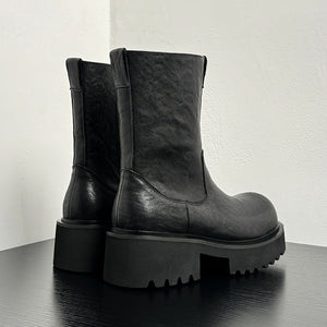 Cow Leather Chic Zipper Vintage Middle Boots