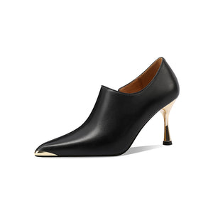 Chic Leather Pointed Toe Slip-on Pumps