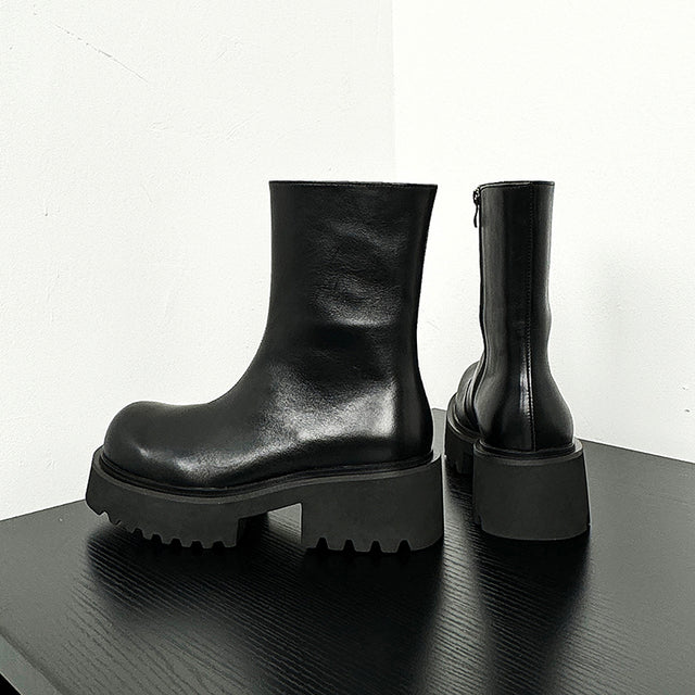 Cow Leather Chic Zipper Vintage Middle Boots