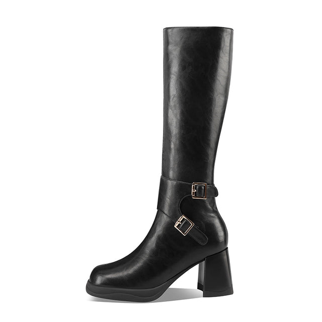 LeatherLux Chic Square Toe Winter Boots