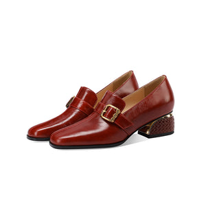 Chic LeatherLux Square Toe Low-med Heels