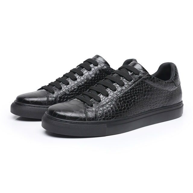 LuxeLeather Textured Lace-up Platform Sneakers