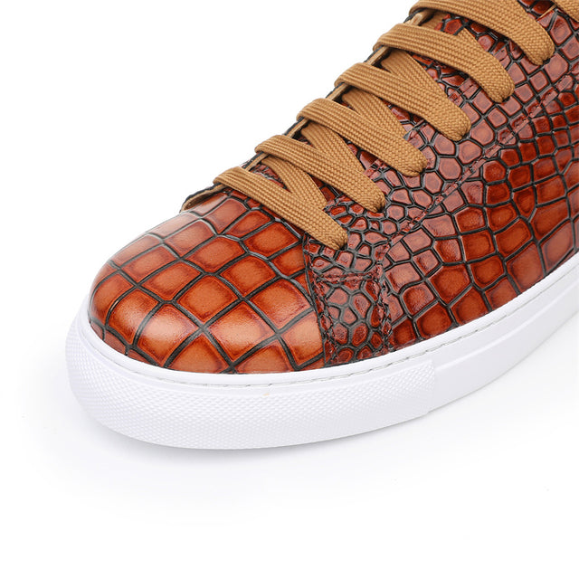 LuxeLeather Textured Lace-up Platform Sneakers