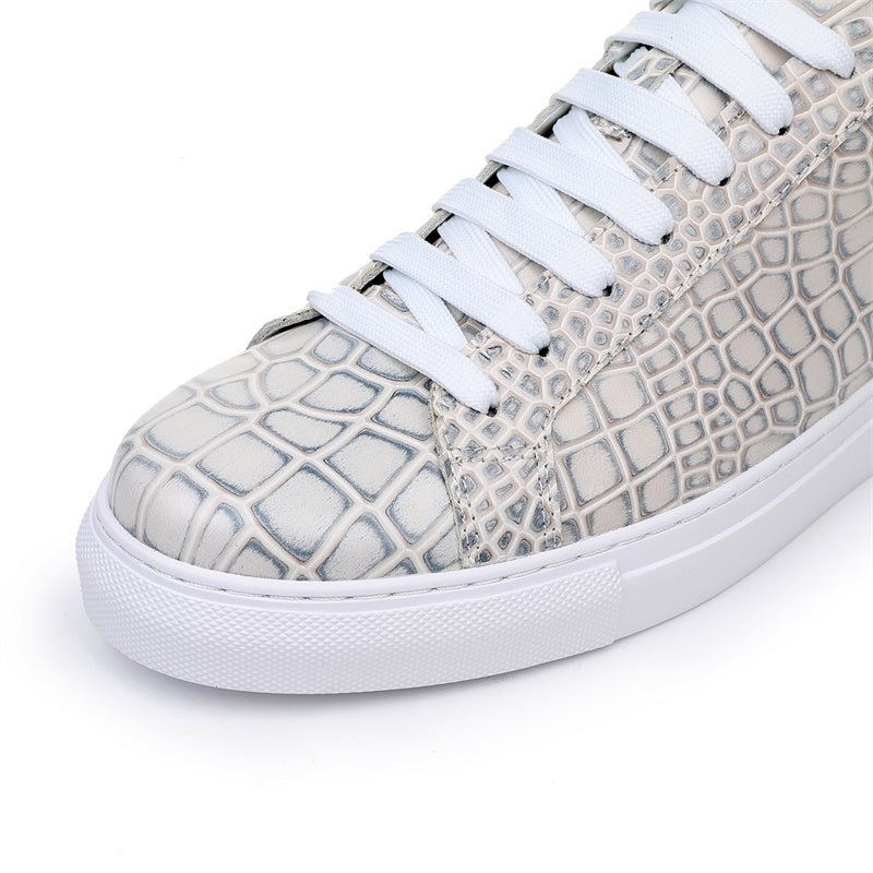 LuxeLeather Textured Lace-up Platform Sneakers