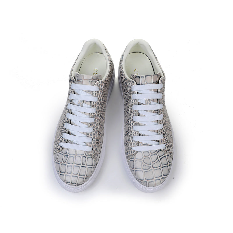 LuxeLeather Textured Lace-up Platform Sneakers