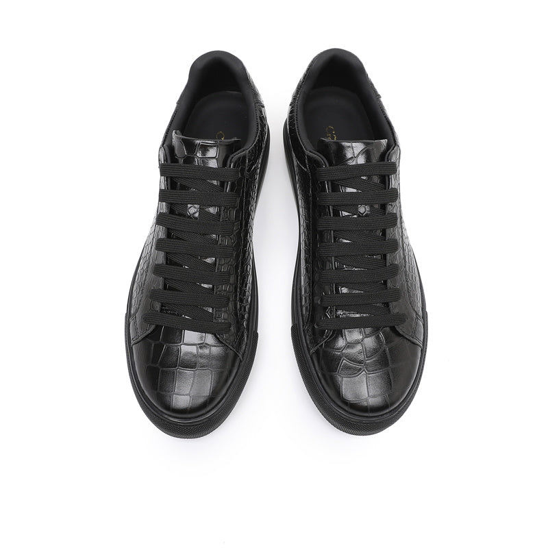 LuxeLeather Textured Lace-up Platform Sneakers