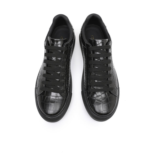 LuxeLeather Textured Lace-up Platform Sneakers