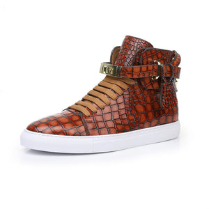 LuxeCroco Embossed High Top Designer Flat Sneakers