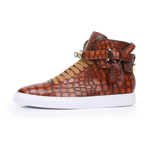 LuxeCroco Embossed High Top Designer Flat Sneakers