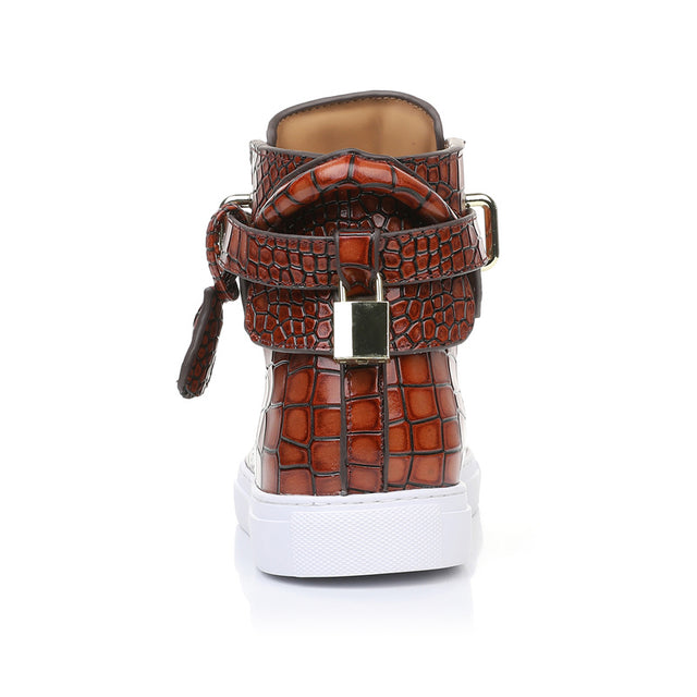 LuxeCroco Embossed High Top Designer Flat Sneakers