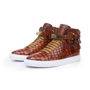 LuxeCroco Embossed High Top Designer Flat Sneakers