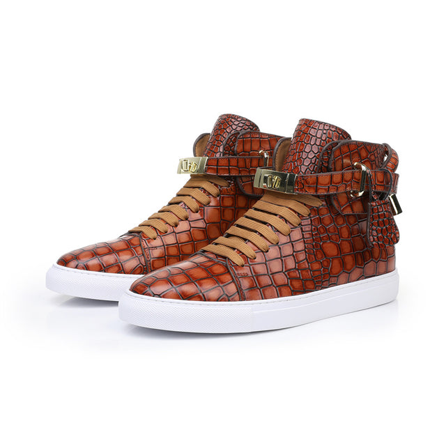 LuxeCroco Embossed High Top Designer Flat Sneakers