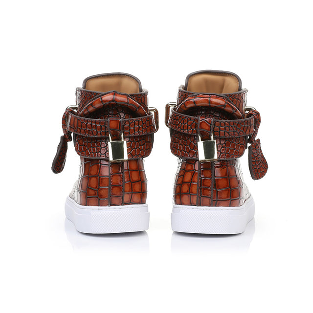 LuxeCroco Embossed High Top Designer Flat Sneakers