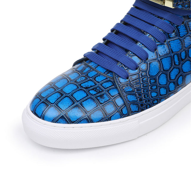 LuxeCroco Embossed High Top Designer Flat Sneakers