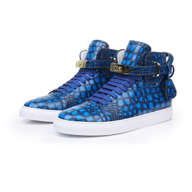 LuxeCroco Embossed High Top Designer Flat Sneakers