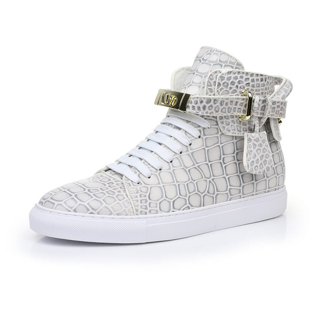 LuxeCroco Embossed High Top Designer Flat Sneakers